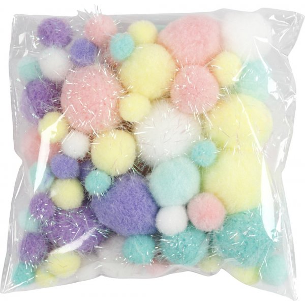 Pompoms - pastellfärger - glitter - 62 g Pompoms - pastellfärger - glitter - 62 g