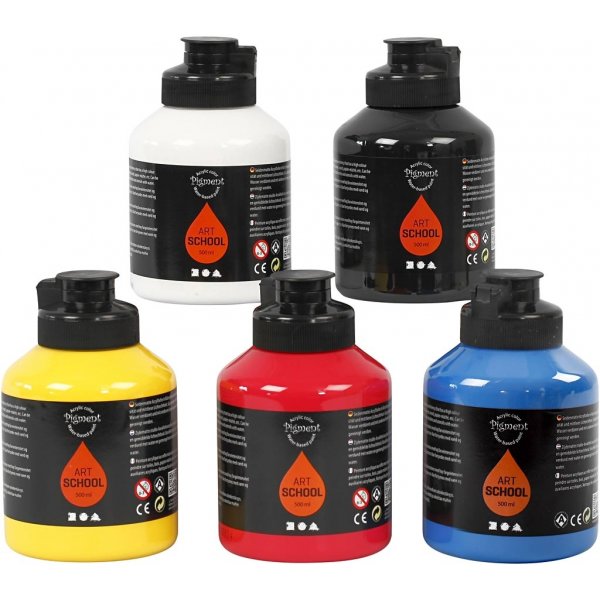 Pigment Art School - primärfärger - halvblank - 5 x 500 ml Pigment Art School - primärfärger - halvblank - 5 x 500 ml