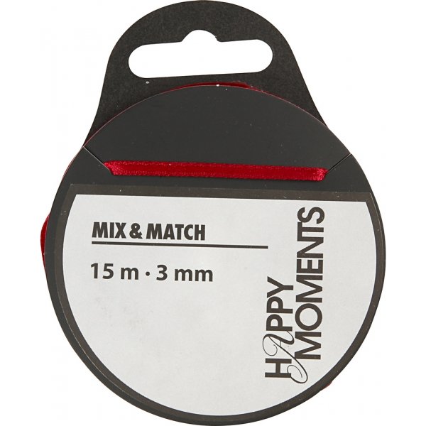 Satinband - vinröd - B3 mm - 15 m Satinband - vinröd - B3 mm - 15 m