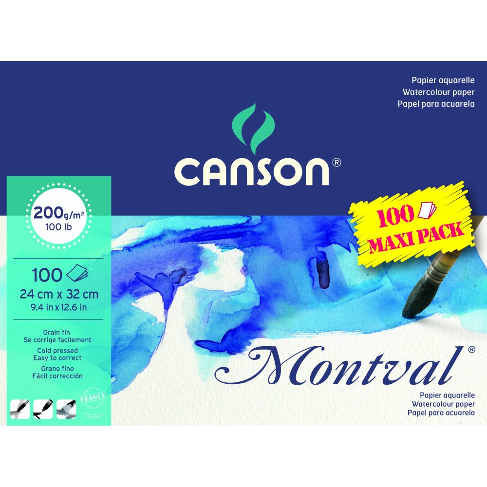 Canson Montval 200 g Fin - 24x32 cm (Storpak) - Akvarelpapir, Blok
