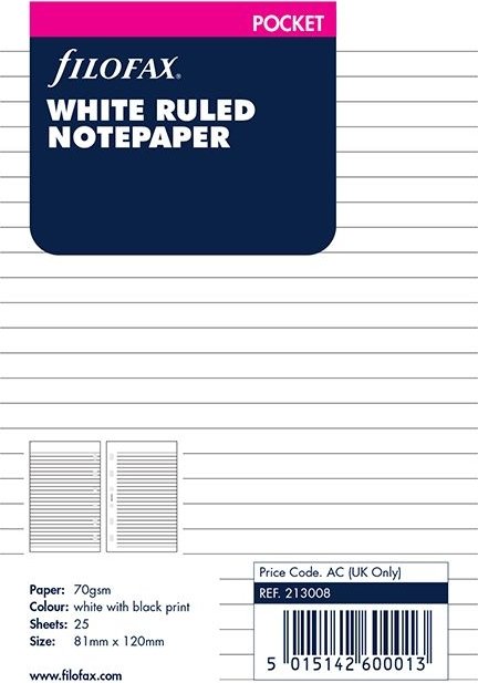 Noteark til Filofax Pocket - Foret - Hvid - Tilbehør kalender, Filofax, Systemkalendere, Kalender, Kontorartikler