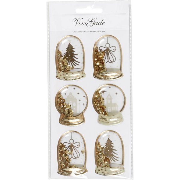 Shaker stickers - guld - ängel - trä och hus - 6 st Shaker stickers - guld - ängel - trä och hus - 6 st