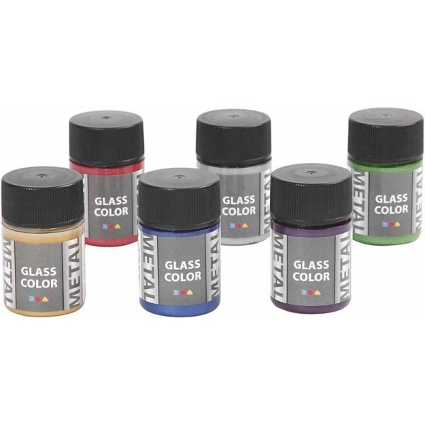 Glasfärg metall - mixade färger - 6 x 30 ml Glasfärg metall - mixade färger - 6 x 30 ml
