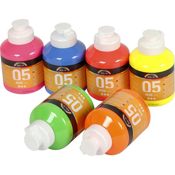 Skolfärg - Akryl - Neon - neonfärger - 6 x 500 ml Skolfärg - Akryl - Neon - neonfärger - 6 x 500 ml