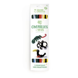 Gör-det-själv-kit med chenille och rörliga ögon - mönster djungel Gör-det-själv-kit med chenille och rörliga ögon - mönster djungel