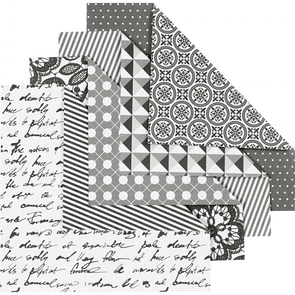 Origamipapper - svart/vit - 15 x 15 cm - 50 ark Origamipapper - svart/vit - 15 x 15 cm - 50 ark