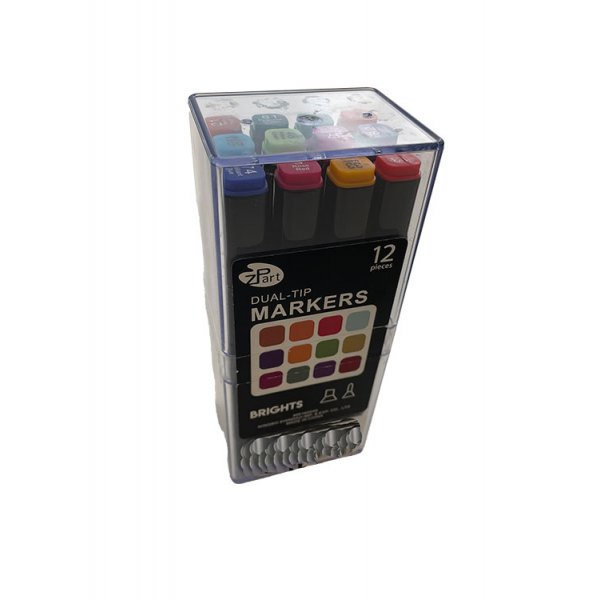 Tuschpenne 12 stk. - farvet tusch, dobbelt spids, klar