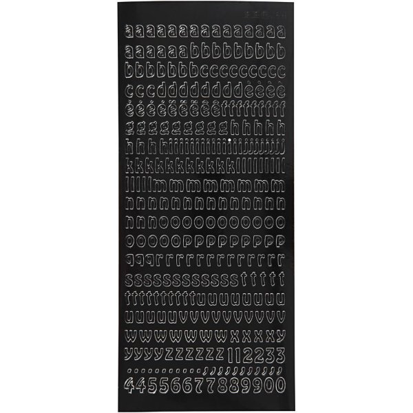 Klistermærker små bogstaver 10x23 cm sorte - 1 ark Klistermærker små bogstaver 10x23 cm sorte - 1 ark