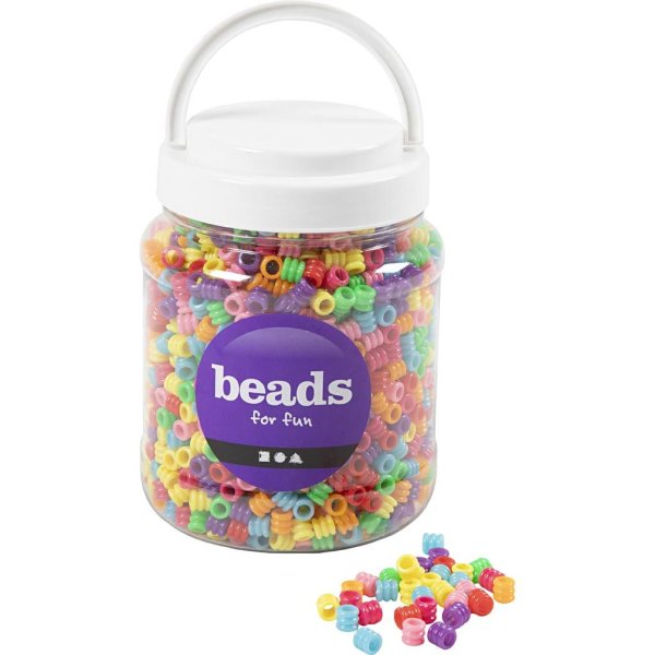 Plastperler b�lgemiks 7 mm blandede farger 265 g - Krukke