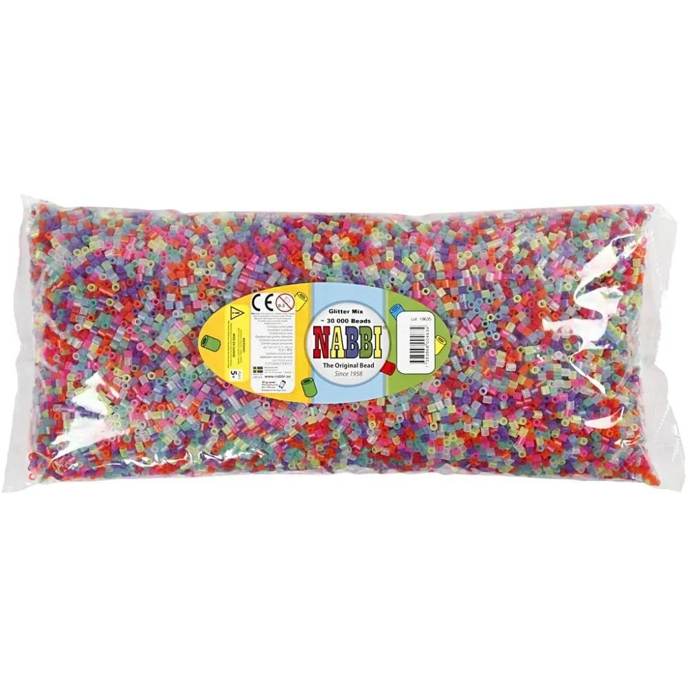 NABBI Tube perler - Glitterfarver - 30000 stk - Rørperler, Perler & perleplader, Håndværk