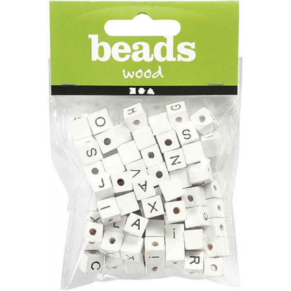 Bokstavspärlor - vit - 8x8 mm - 96 st Bokstavspärlor - vit - 8x8 mm - 96 st