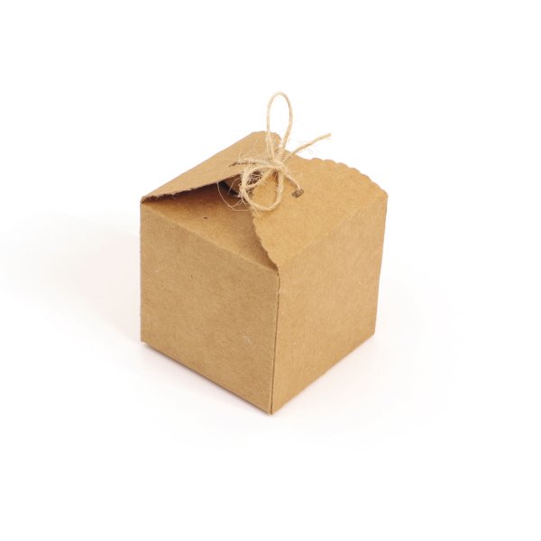 Kubformade presentaskar kraft 5 cm med snöre - 6 st Kubformade presentaskar kraft 5 cm med snöre - 6 st