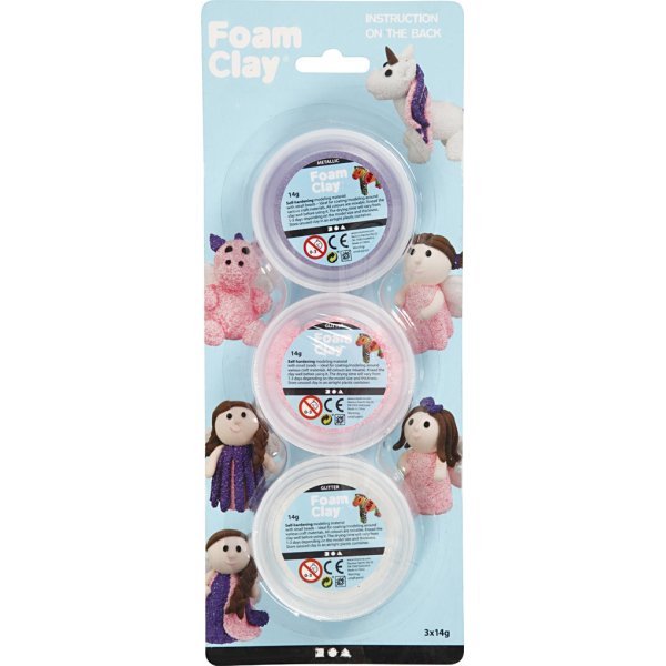 Foam Clay® - rosa - lila - vit - glitter,metallic - 3 x 14 g Foam Clay® - rosa - lila - vit - glitter,metallic - 3 x 14 g