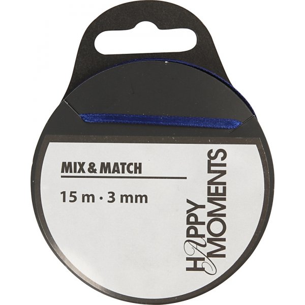 Satinband - mörkblå - B3 mm - 15 m Satinband - mörkblå - B3 mm - 15 m