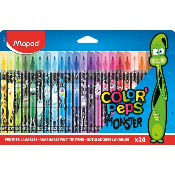 Fiberpennset - Maped - ColorPeps \\\"Long life\\\" 24 tvttbara pennor monstermotiv