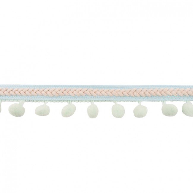 Dekorbånd - Pom Pom, Herringbone - Mint - Kuglefrynse, Snor, Tekstilbånd & snor