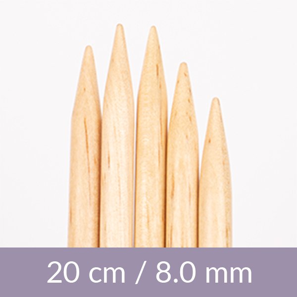 Dobbeltpinde - Birch - 20 cm 8,00 mm / 7,9 tommer US 11 - Strikkepinde, Strikkepinde, Strikning, Strikke, hækle, knytte og væve