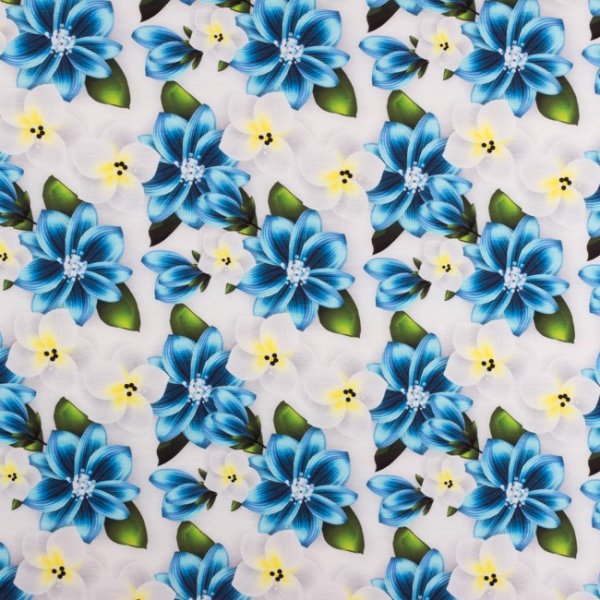 Mönstrad Trikå 160 cm - Plumeria Aqua Mönstrad Trikå 160 cm - Plumeria Aqua