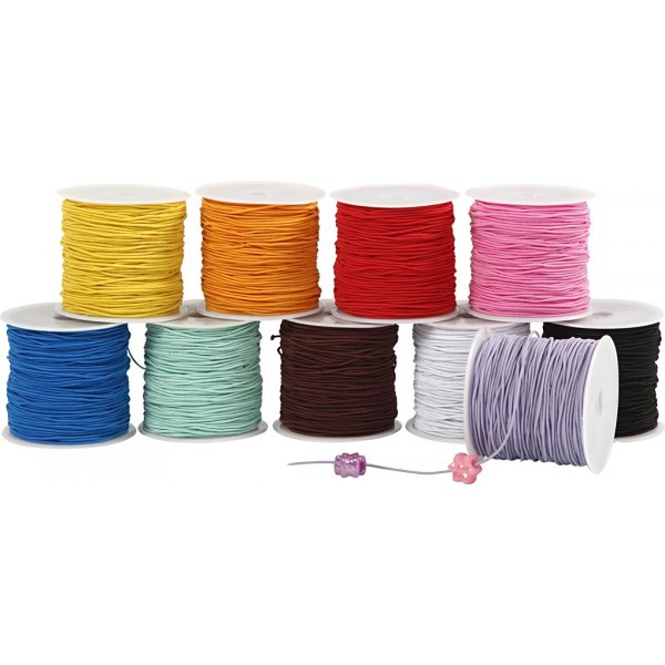 Elastiskt snöre - Ø1 mm - mixade färger - 10 x 25 m Elastiskt snöre - Ø1 mm - mixade färger - 10 x 25 m