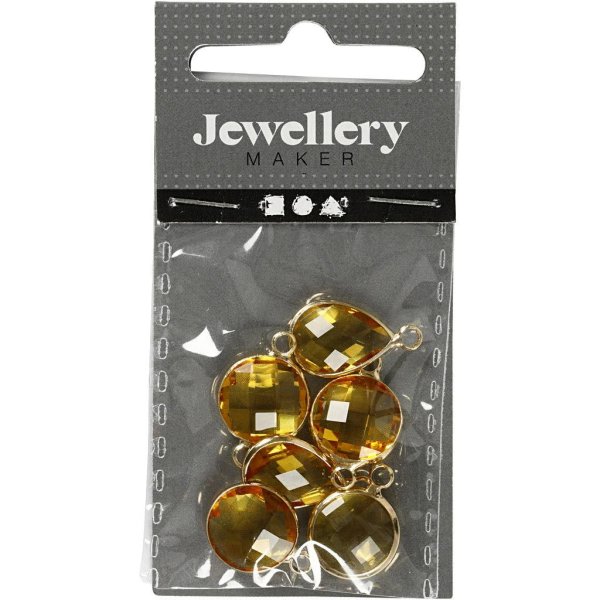 Smykkeanheng med cabochonsmykke i glass og metall 15-20 mm Gul 6 stk Smykkeanheng med cabochonsmykke i glass og metall 15-20 mm Gul 6 stk