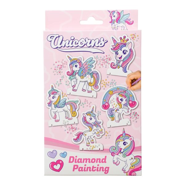 Diamond painting enh�rning - 5 motiv med strassp�rlor