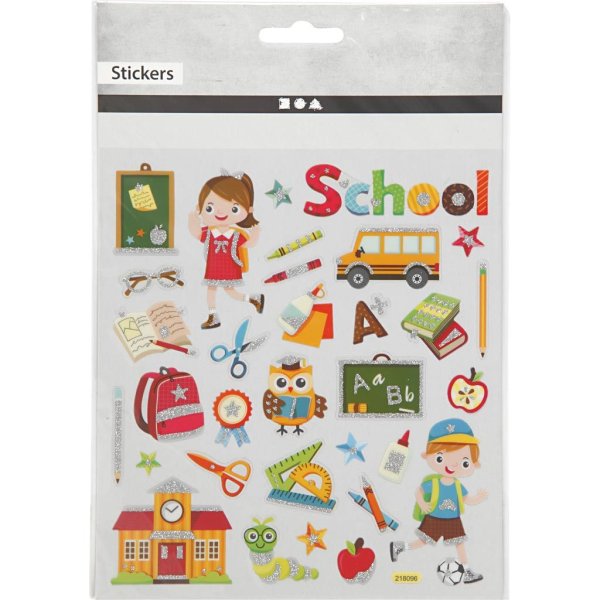 Skoleklistermærker med glitterdetaljer 15 x 16,5 cm - 1 ark Skoleklistermærker med glitterdetaljer 15 x 16,5 cm - 1 ark