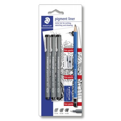 Pigmentliner Svart - 7 pennor + stiftpennor