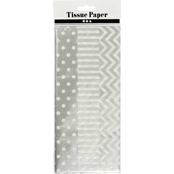 Silkespapper - silver - 50 x 70 cm - 17 g -6 ark Silkespapper - silver - 50 x 70 cm - 17 g -6 ark