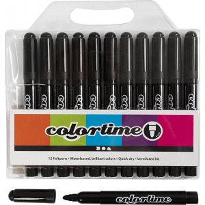 Colortime-pennor - svart - 5 mm - 12 st