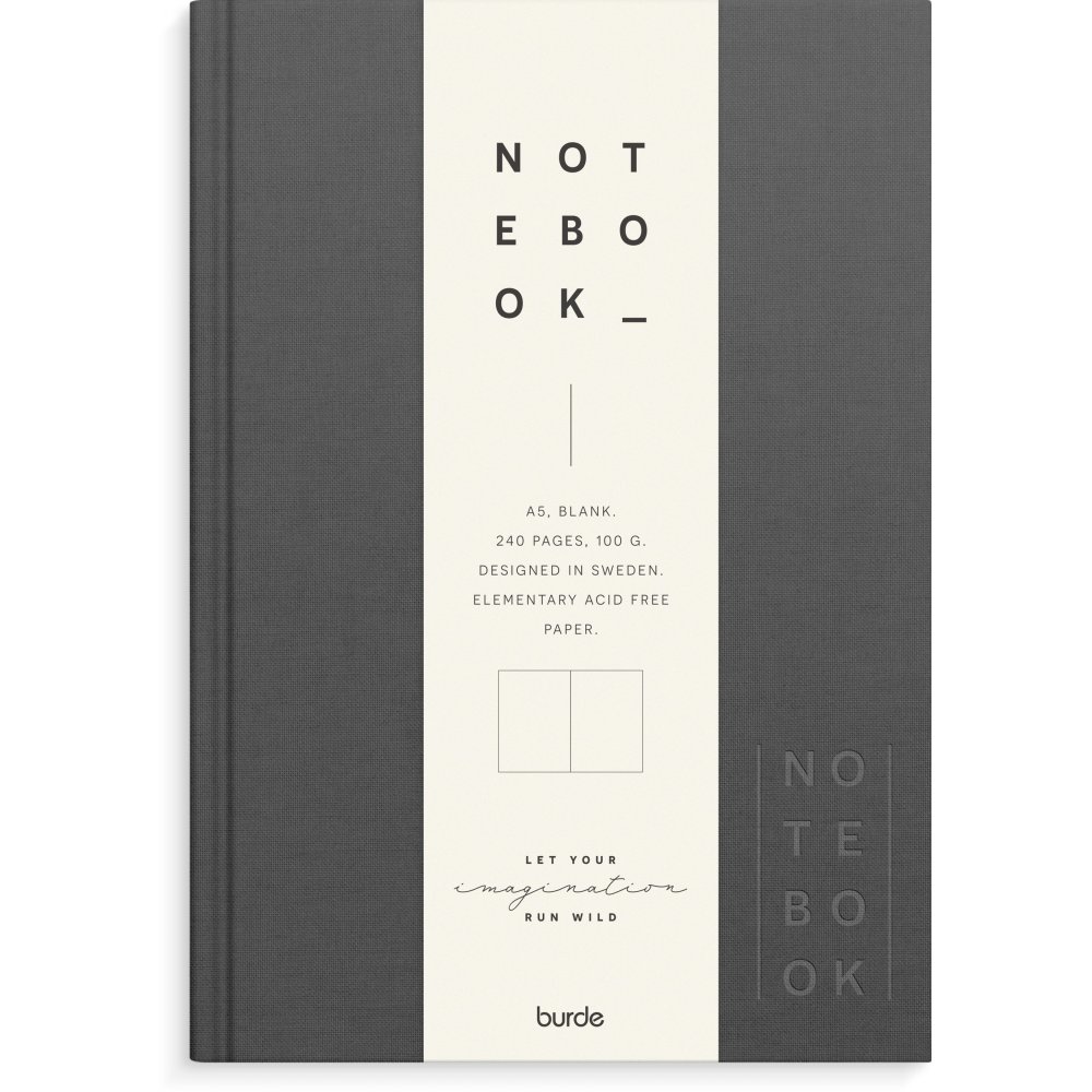 Notesbog - Tekstil - Mørkegrå - Uforet A5 - Notesbøger, Kontorartikler