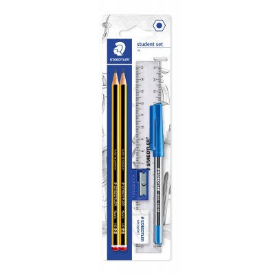 Noris - St med 2 blyanter, kuglepen, blyantspidser, lineal og viskelder
