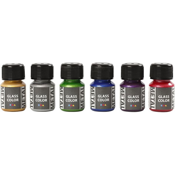 Glasfärg metall - mixade färger - 6 x 30 ml Glasfärg metall - mixade färger - 6 x 30 ml