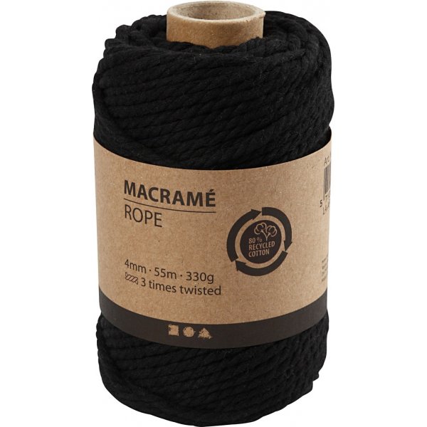 Makramégarn - svart - Ø4 mm - 55 m Makramégarn - svart - Ø4 mm - 55 m