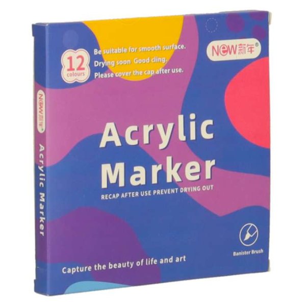 Akrylpenner for stoff, stein og keramikk 12 farger - Vanntett Akrylpenner for stoff, stein og keramikk 12 farger - Vanntett