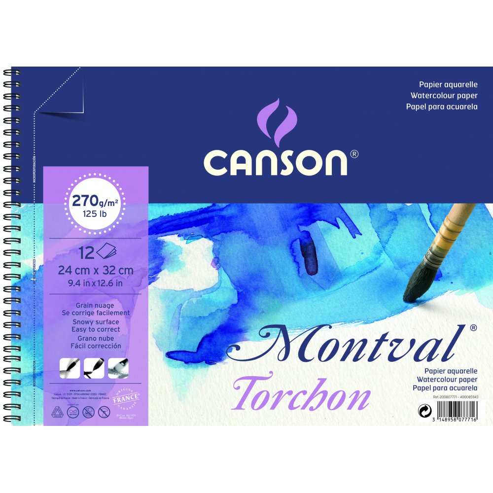 Canson Montval 270g Fin Grøn - 13,5x21 cm - Akvarelpapir, Blok