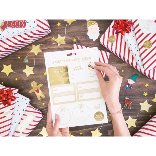 Julstickers 6,5–8,5 cm guld - 12 stickers Julstickers 6,5–8,5 cm guld - 12 stickers