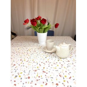 Vaxduk mosaik vit botten 140 cm