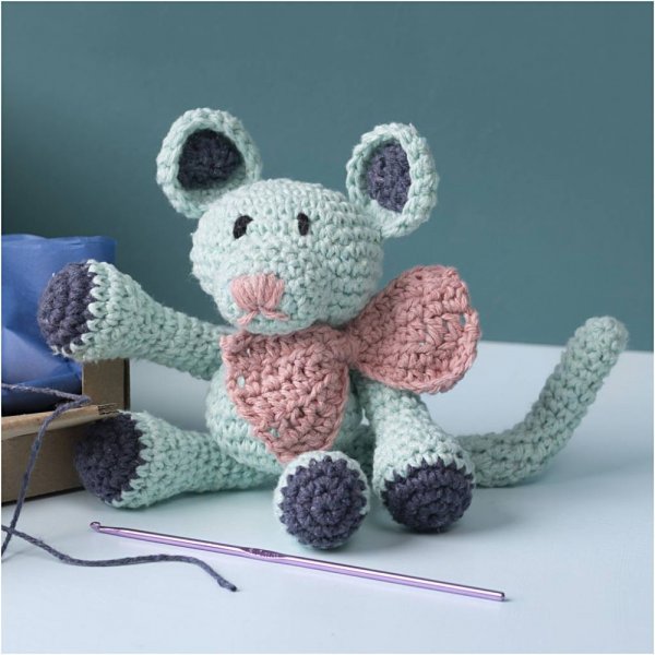 DIY kit amigurumi mus mynte - 1 pakke.