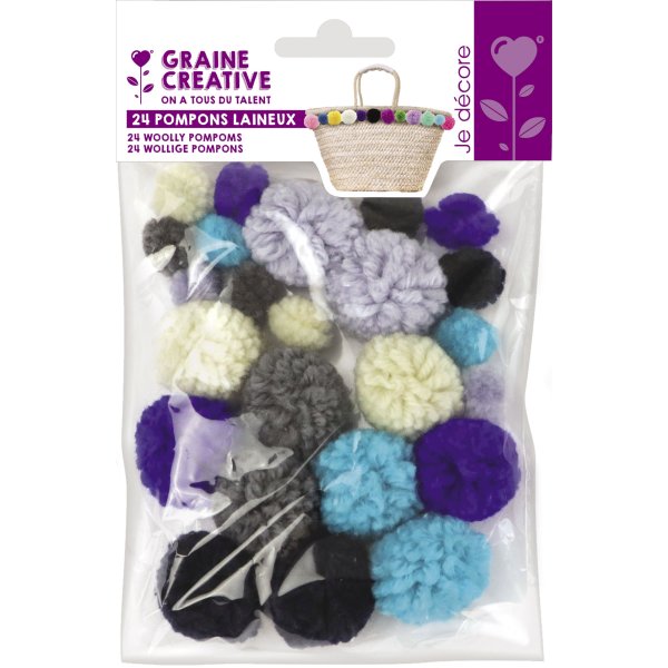 24 ulliga pompoms i blå nyanser, Ø15 & Ø30 mm 24 ulliga pompoms i blå nyanser, Ø15 & Ø30 mm