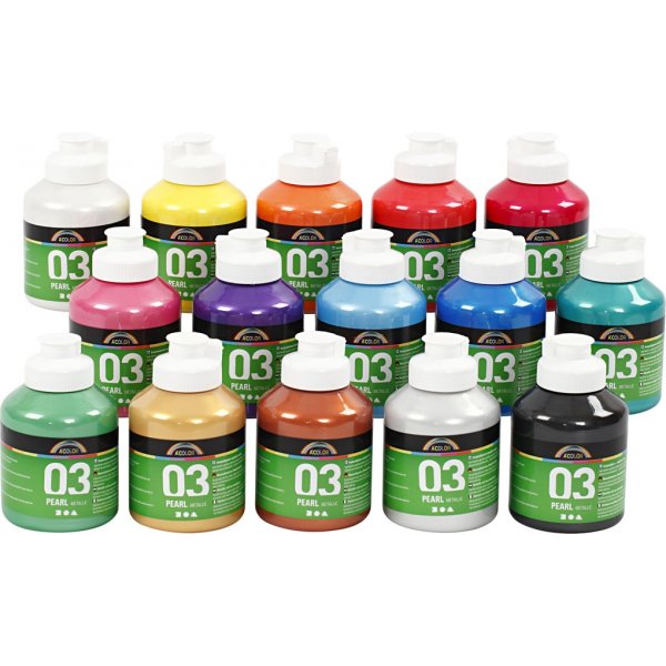 Skolfärg Akryl - Metallic - mixade färger - metallic - 15 x 500 ml Skolfärg Akryl - Metallic - mixade färger - metallic - 15 x 500 ml