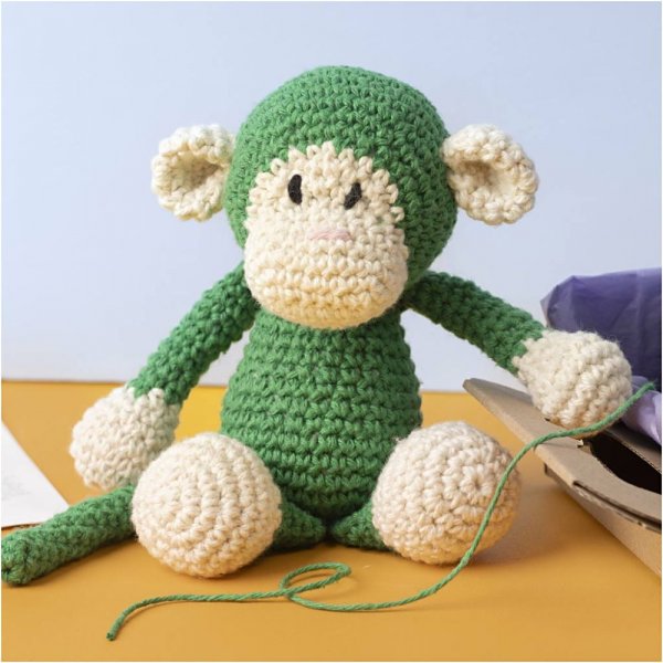 DIY-s�t amigurumi abe gr�n og off-white - 1 pakke.