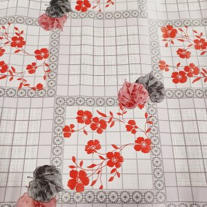 Vaxduk PVC rutig med svart r�da blad & blommor 140 cm