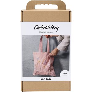 Broderikit med stofpose Blød pink - DIY-sæt Broderikit med stofpose Blød pink - DIY-sæt