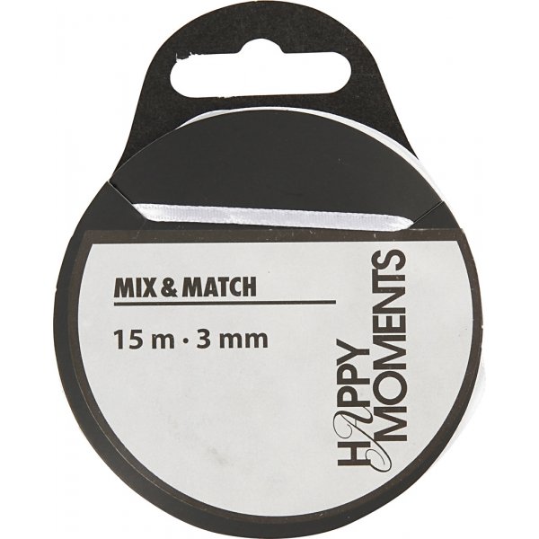 Satinband - vit - B3 mm - 15 m Satinband - vit - B3 mm - 15 m