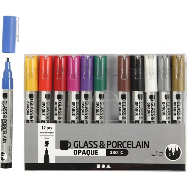 Glas- och porslinstusch - mixade färger - semi opaque - 1-2 mm - 12 st Glas- och porslinstusch - mixade färger - semi opaque - 1-2 mm - 12 st