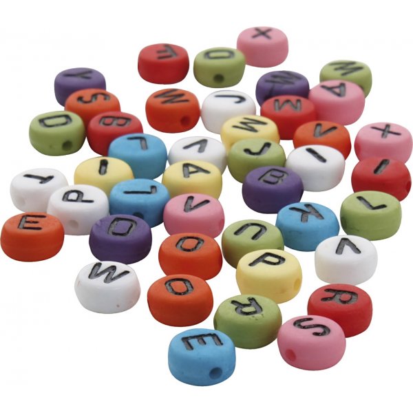 Runda bokstavspärlor - mixade färger - 25 g Runda bokstavspärlor - mixade färger - 25 g