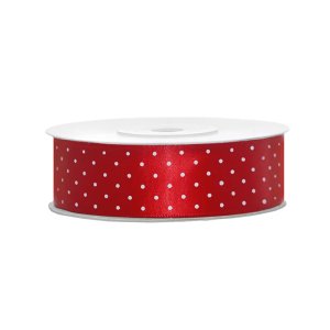 Satengbånd med hvite prikker 25 mm x 25 m - Rød Satengbånd med hvite prikker 25 mm x 25 m - Rød