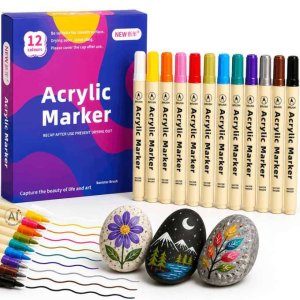 Akrylpenner for stoff, stein og keramikk 12 farger - Vanntett Akrylpenner for stoff, stein og keramikk 12 farger - Vanntett