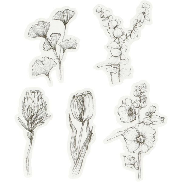 Washi-klistermærker sort/hvide blomster 30-50 mm 30 stk. Washi-klistermærker sort/hvide blomster 30-50 mm 30 stk.