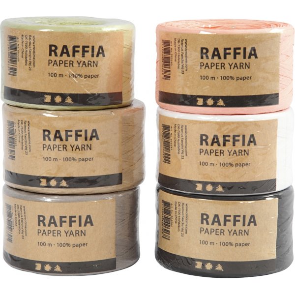 Raffia Pappersgarn - mixade färger - 6 x 100 m Raffia Pappersgarn - mixade färger - 6 x 100 m